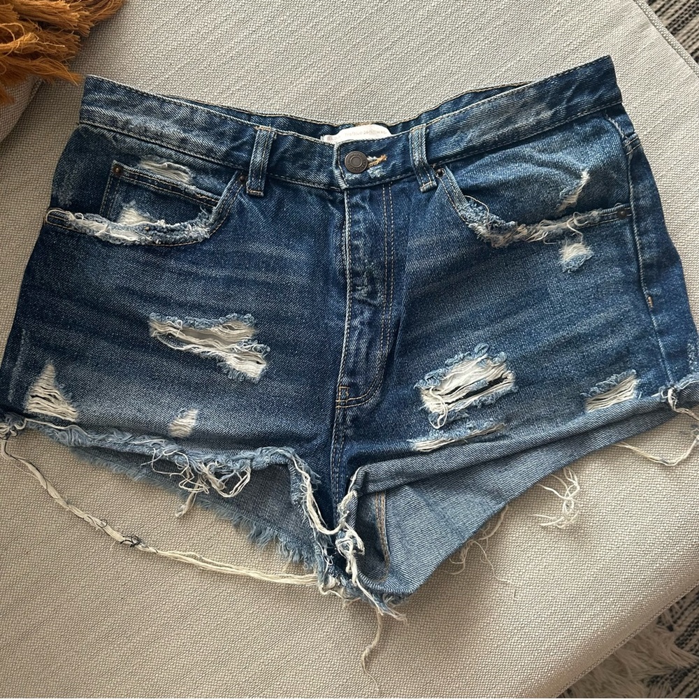 Zara Blue Distressed Jean Shorts Sz 8